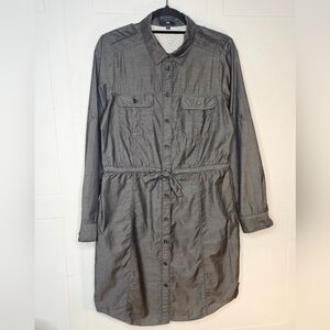 GAP Graphite Gray Roll Tab Long Sleeve Shirt Dress Midi Utility Women M